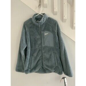 Reebok Womens Sherpa Fleece Jacket Full Zip Blue Slate NWT